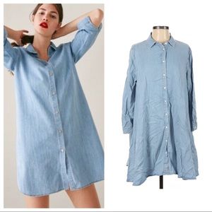 Zara chambray button down shirt dress oversized Small Bloggers Favorite
